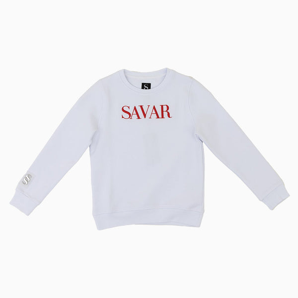 SY32白　サイズXL BONDING JAQUARD CREW NECK Savar Kid's Embroidery Crew Neck Sweatshirt – Savar US